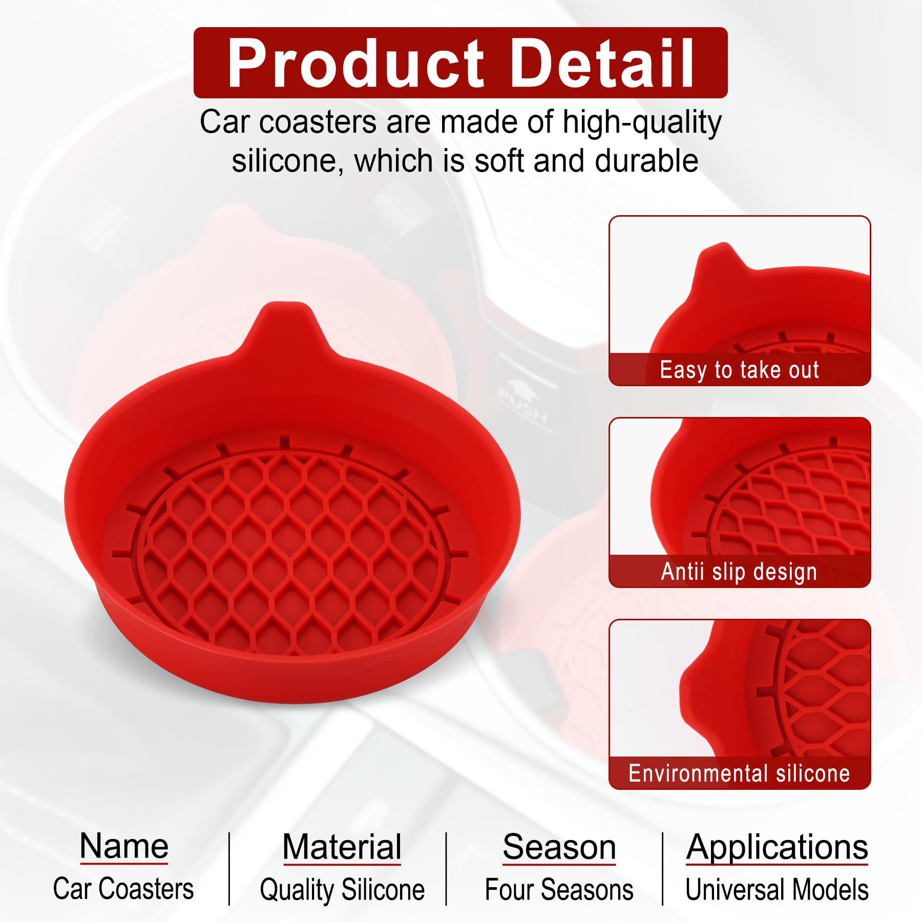 SINGARO Car Cup Holder Coaster, Silicone Cup Holder Insert, Universal Non-Slip Cup Holders, Car Accessories Interior for Women and Man 4 Pack Red view 4