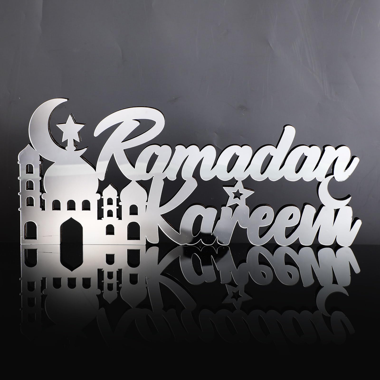 Islamic Tabletop Decors Ramadan Mubarak Sign Ramadan Kareem Sign Eid Decoration Islamic Home Decor Ramadan Gifts Wooden Letter Ramadan Table Sign Eid Mubarak Tabletop (Silver,Ramadan Kareem)