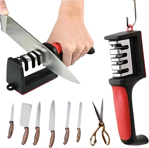 Afilador de cuchillos y tijeras 4 en 1 - Afilado rápido y fácil para todos los cuchillos y tijeras en menos de 1 minuto - Mango antideslizante, disponible en Yaxa Costa Rica