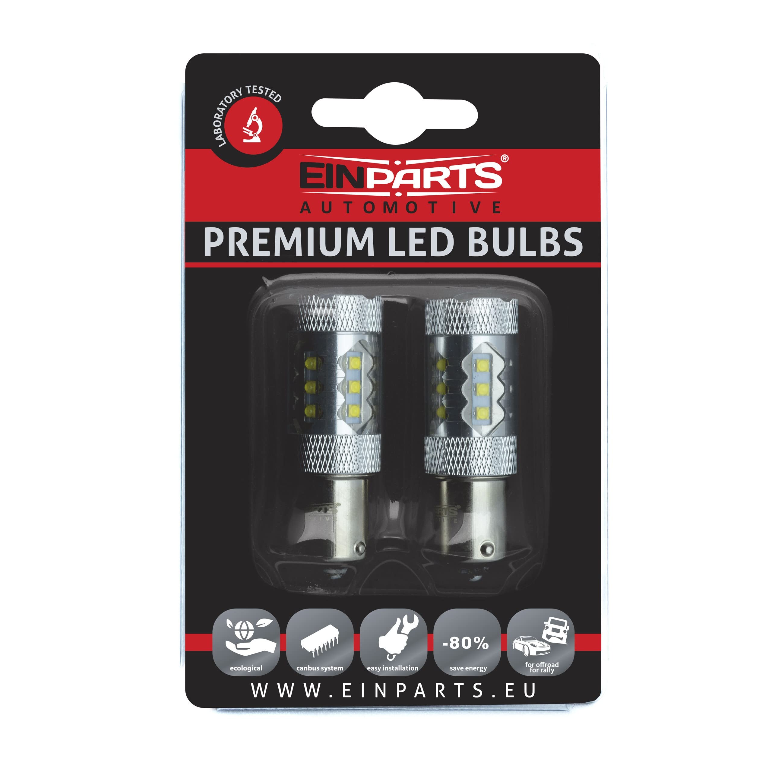 EinParts Żarówki LED P21W 12V 6000K (Biały Zimny), Diody 16x CREE XT-E, 2 Sztuki