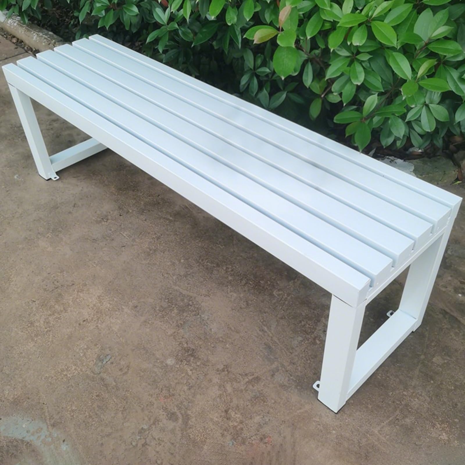 Banc d'extérieur en métal blanc 100 cm sans dossier pour jardin et parc