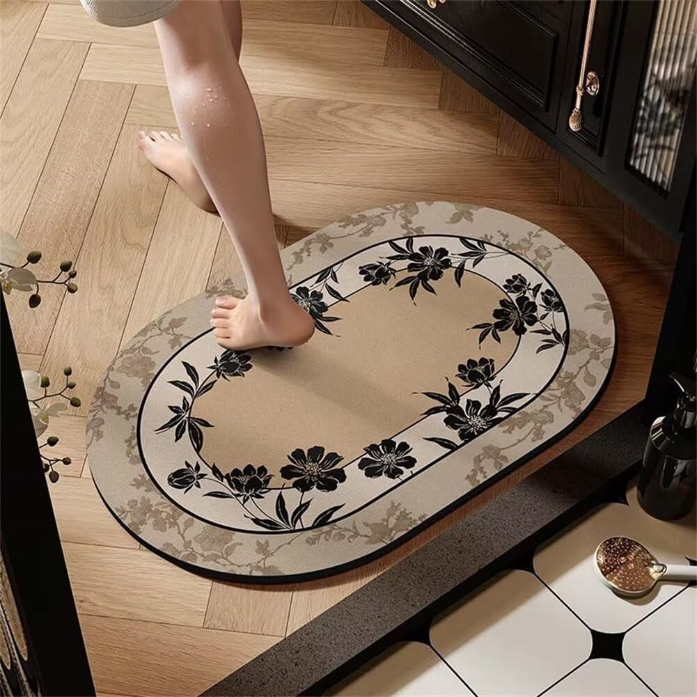 Badematte Rutschfest Saugfähige und Schnelltrocknende Badezimmerteppich Groß Weicher Duschvorleger, Oval Teppich Badezimmer, Badvorleger für Dusche, Badewannen, Toilette​ Badteppich 70x120cm 6-843