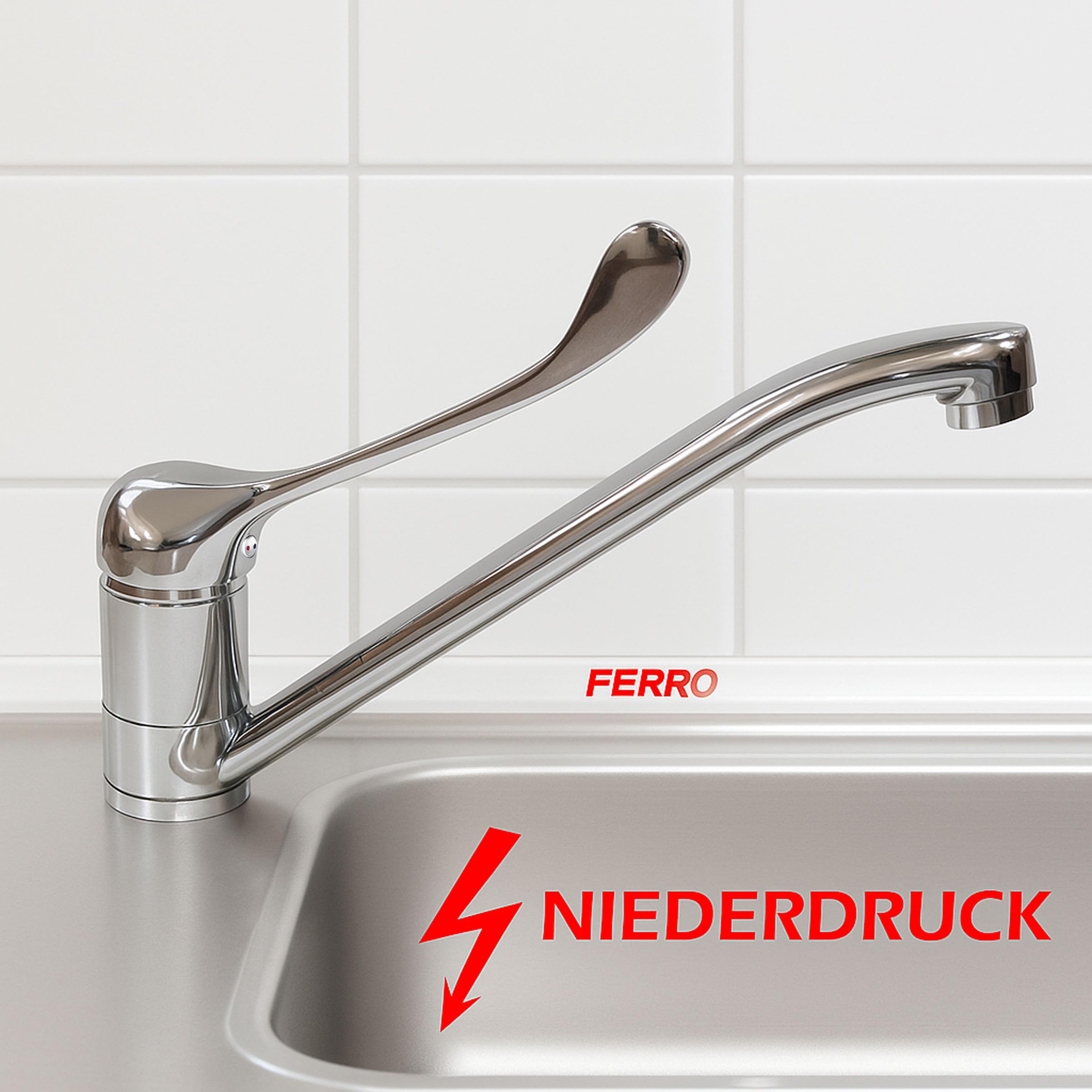 Medizinische Niederdruck Hygienearmatur, Küchen Wasserhahn mit langem Hebel, Arztgriff zur Ellenbogen Bedienung, schwenkbar, für Arztpraxis, Klinik, Labor