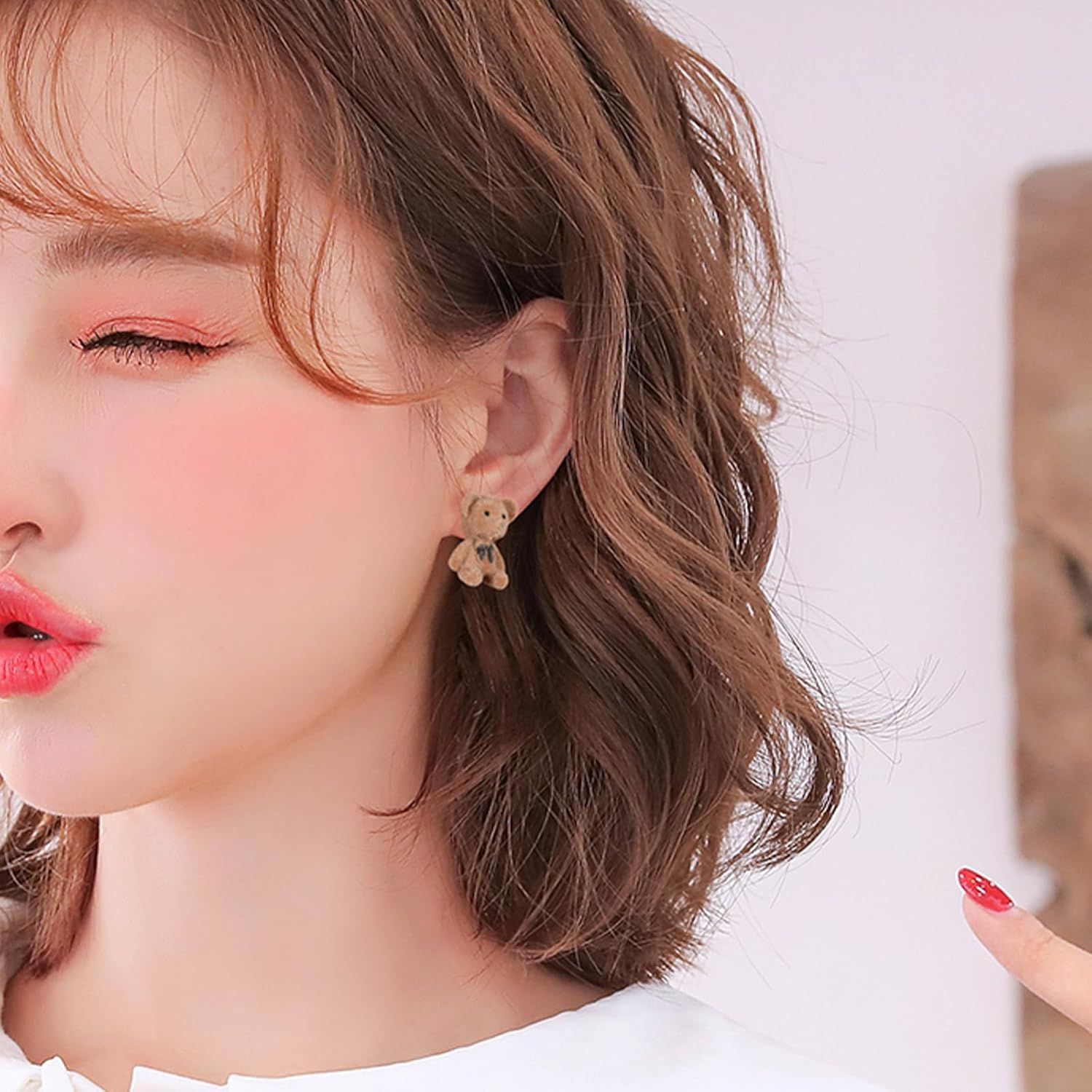 Plush Bear Earrings for Women, Soft Brown Faux Fur Dangle Earrings, Cute Kawaii Animal - Image 3