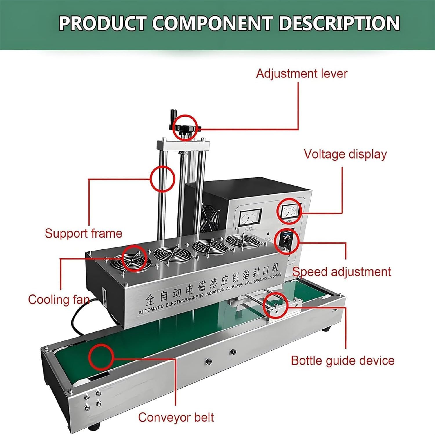 Continuous Electromagnetic Induction Bottle Cap Sealer, 2200W Continuous Band Sealer Machine Automatic, Plastic Bottle Cap Sealer for Plastic and Glass Bottles 2-30cm High 60to130mm