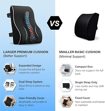 Lumbar Support Cushion for Office Chair, Ergonomic Memory Foam Lumbar Support Pillow for Lower Back Pain Relief, Back Support Cushion for Desk Chair, Car Seat Back Support, Posture Support Pillow