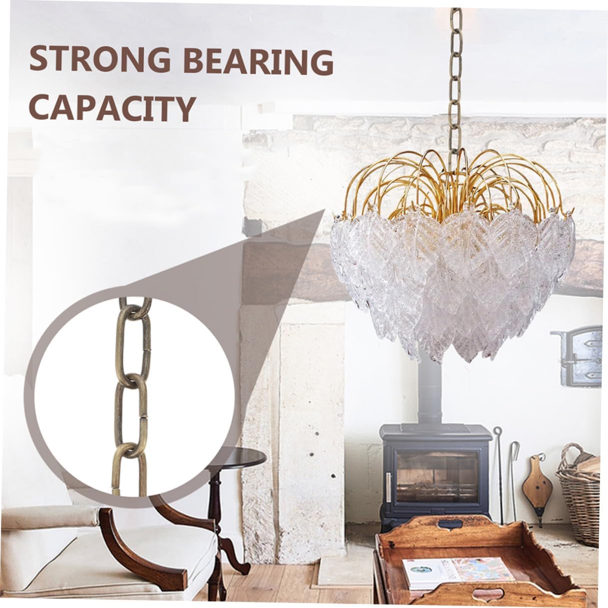 2pcs Vintage Iron Lighting Chain 1m Length 4mm Wire Diameter Chandelier Hanging Extension for Home Pendant Light Fixtures