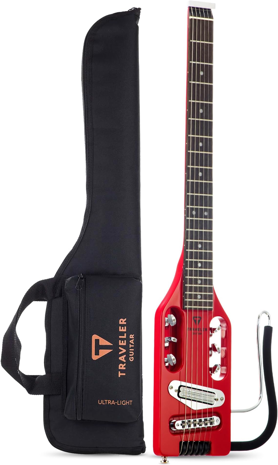 Traveler Guitar Ultra-Light Electric Guitar Torino Red | Portable Electric with Removable Lap Rest | Full 24 3/4" Scale Headless Guitar | Custom Gig Bag Included