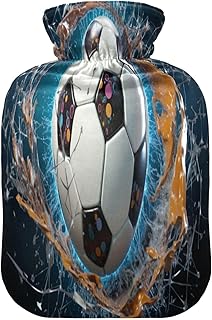 Wajiw Hot Water Bottle with Cover 2L Warm Water Bottle for Hot and Cold Compress Hot and Cold Therapies,Hand Feet Warmer,Football