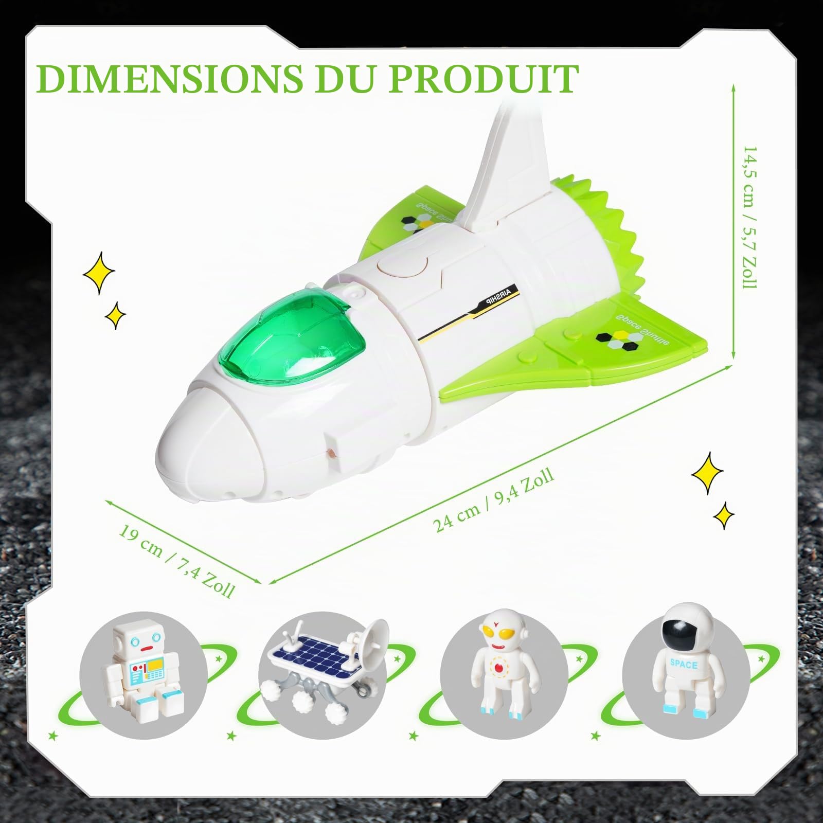 Spaceshuttle Mission Spatiale Fusée Jouet de Vaisseau Spatial avec et Son, 3 Figurines d'astronaute, Cockpit à charnière, spuff