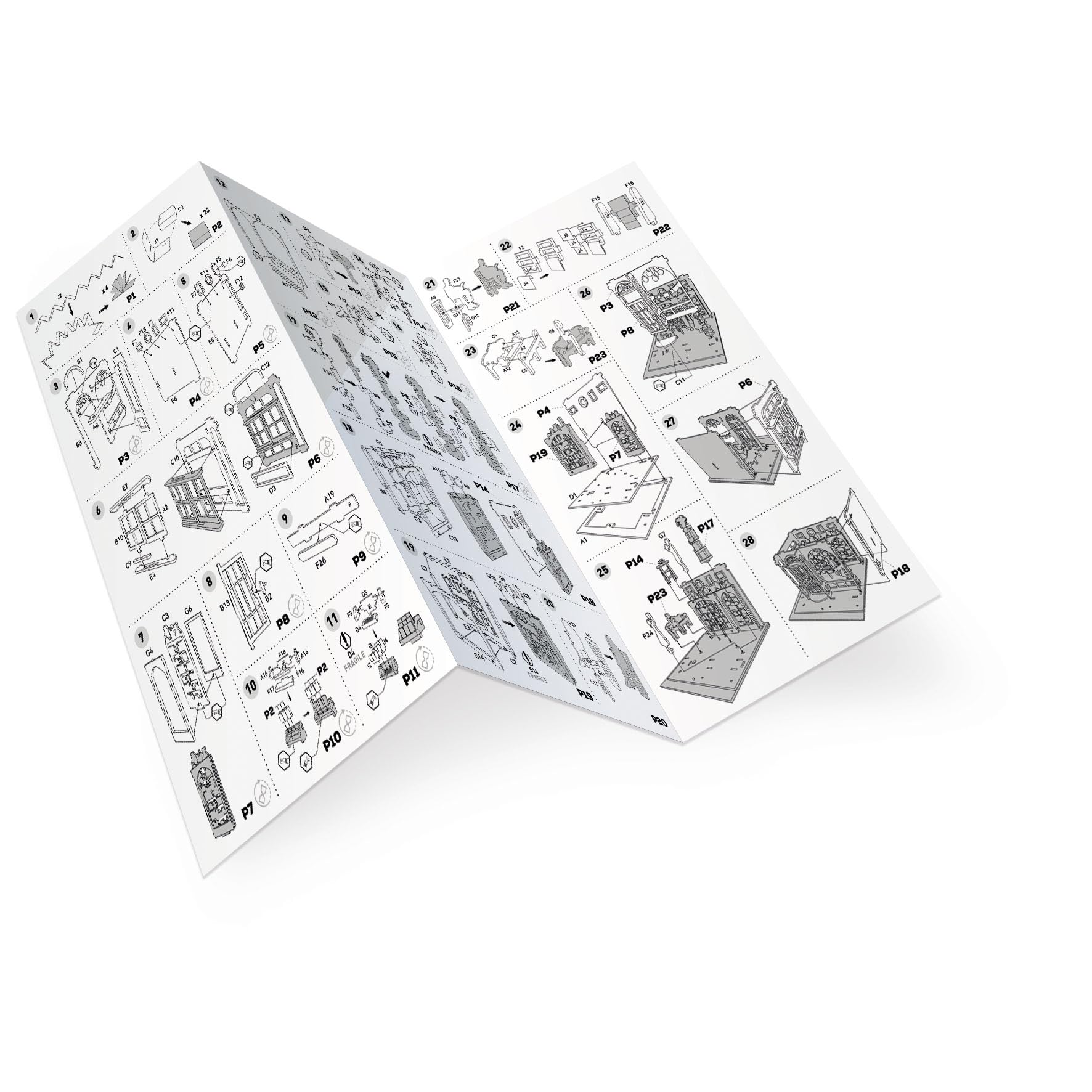 Diorama libreria - Modello di Libreria Miniatura in Legno con LED – Diorama Fai Da Te 148 Pezzi – Kit di Costruzione per Decorazione della Camera – Da 10 Anni – 14,5 x 16 x 18 cm - BUKI Francia