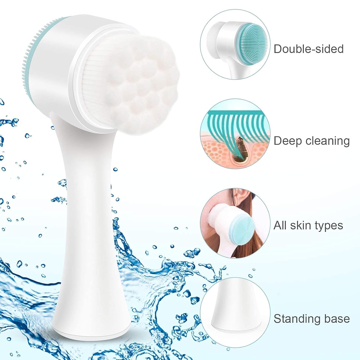 2-in-1 facial cleansing brush, silicone manual cleansing brush, deep cleansing skin keratin cleaning system, super soft massage pores, suitable for all types of skin (blue: Beauty