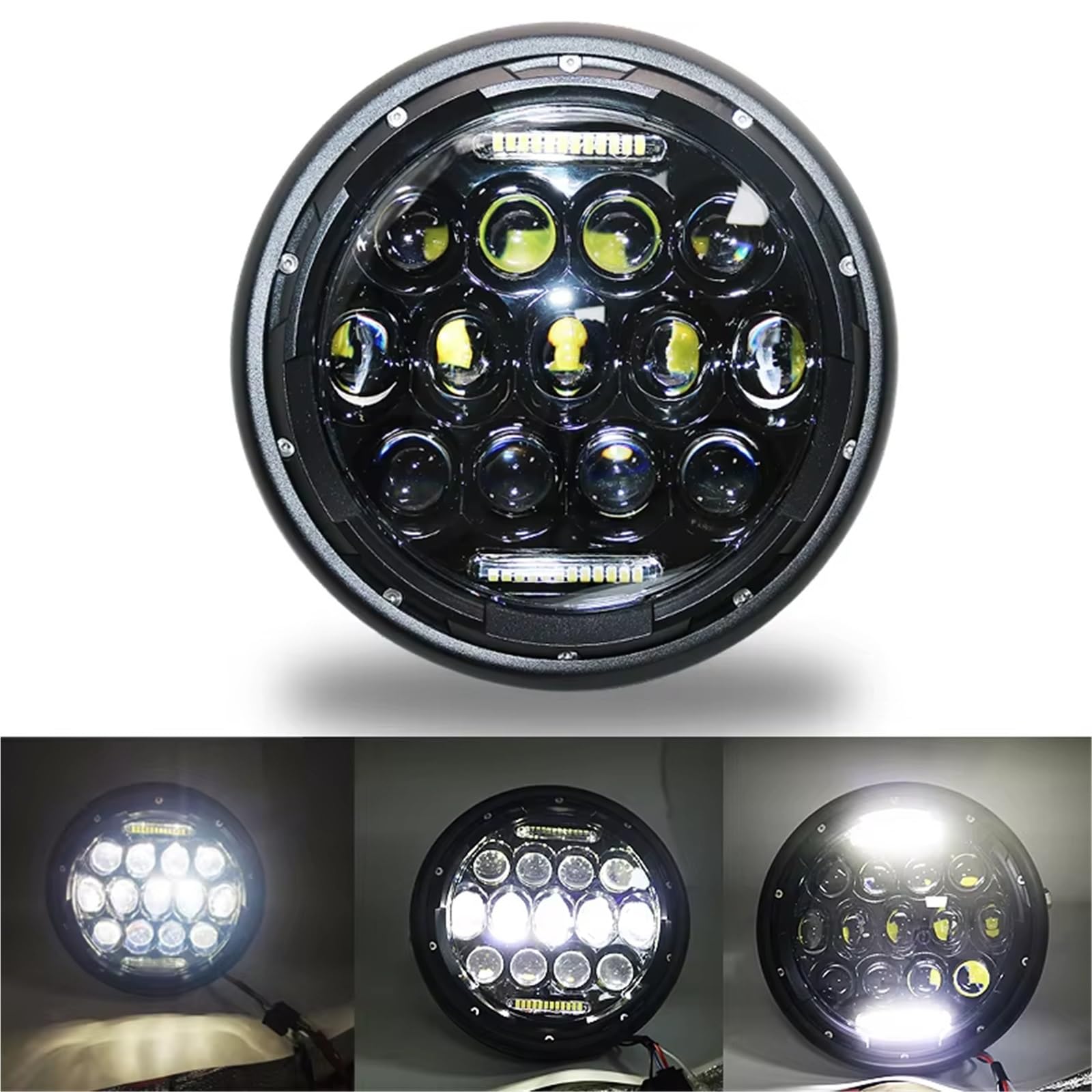Genérico Faro Delantero LED Universal Motocicleta 7 Pulgadas Redondo Scooter Moto Luz Delantera(Light with Bracket)