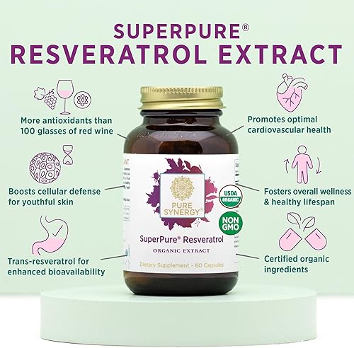 Miniatura 3 de PURE SYNERGY SuperPure - Extracto de resveratrol  Suplemento de resveratrol orgánico  Extracto antioxidante de trans-resveratrol con polifenoles de