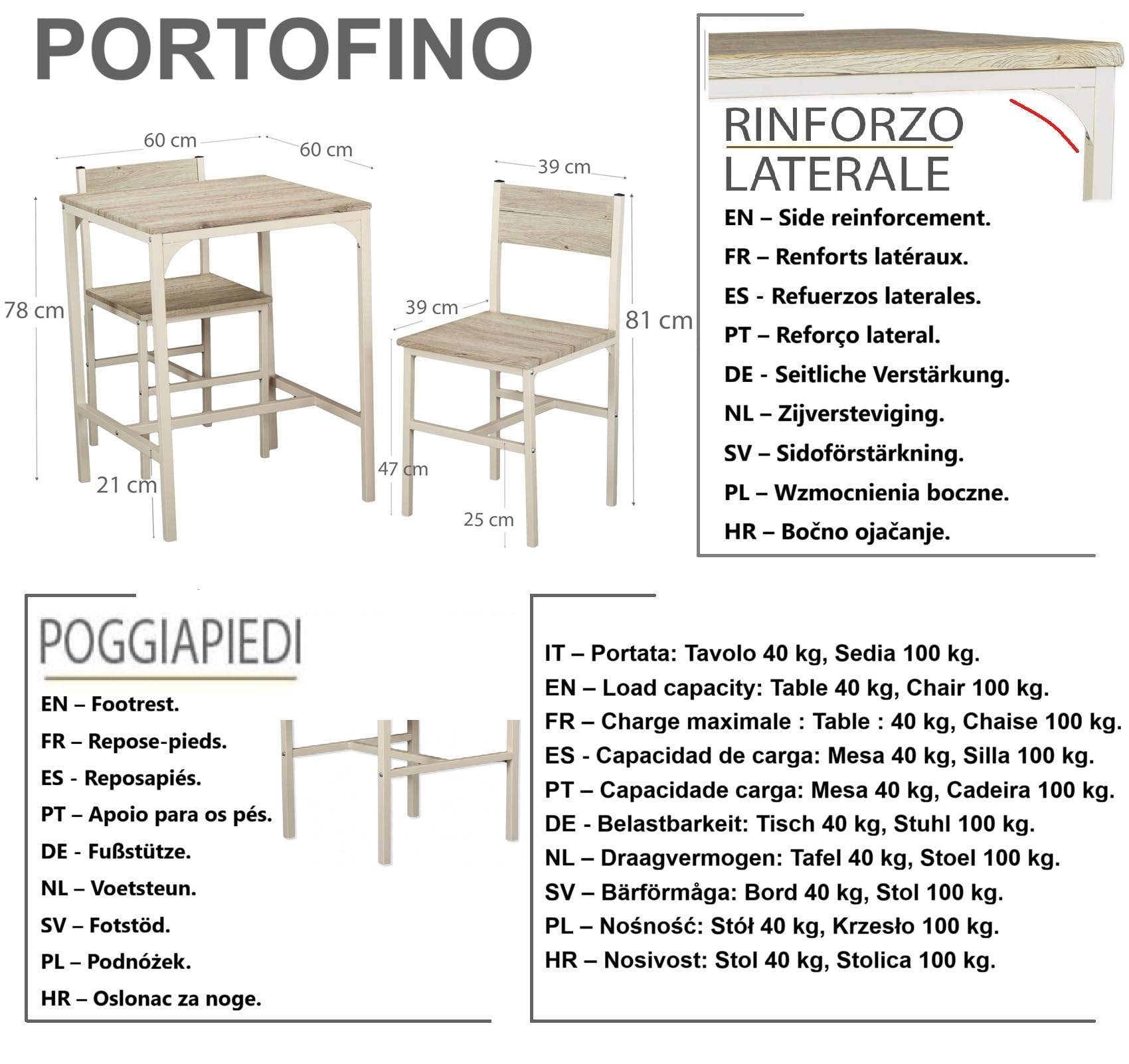 YELLOO Mod. PORTOFINO Set Mesa Bar con 4 sillas Beige Cocina Meubles