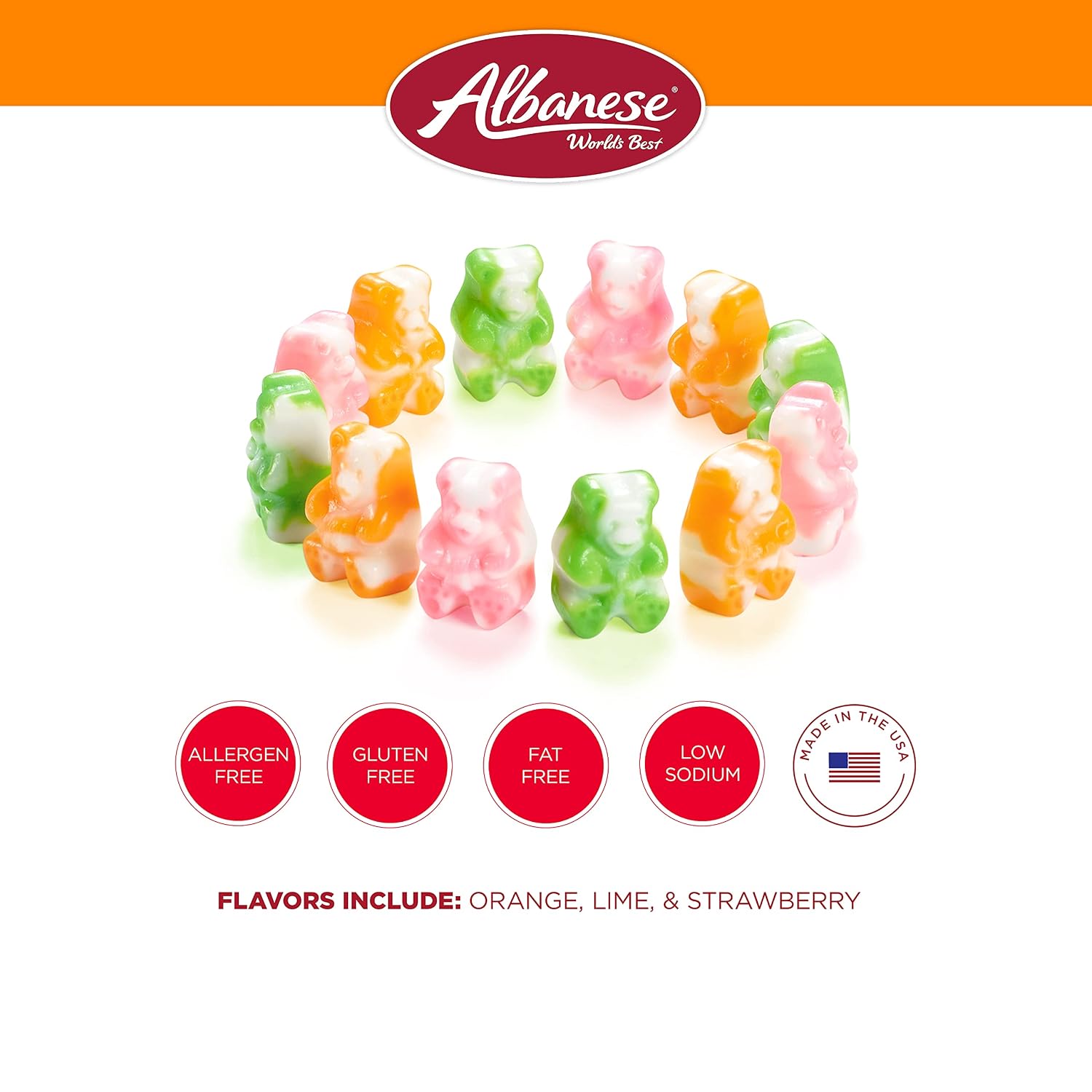 Albanese World's Best Gummi Bears, Sherbet, 7.5 Ounce - Pack of 12