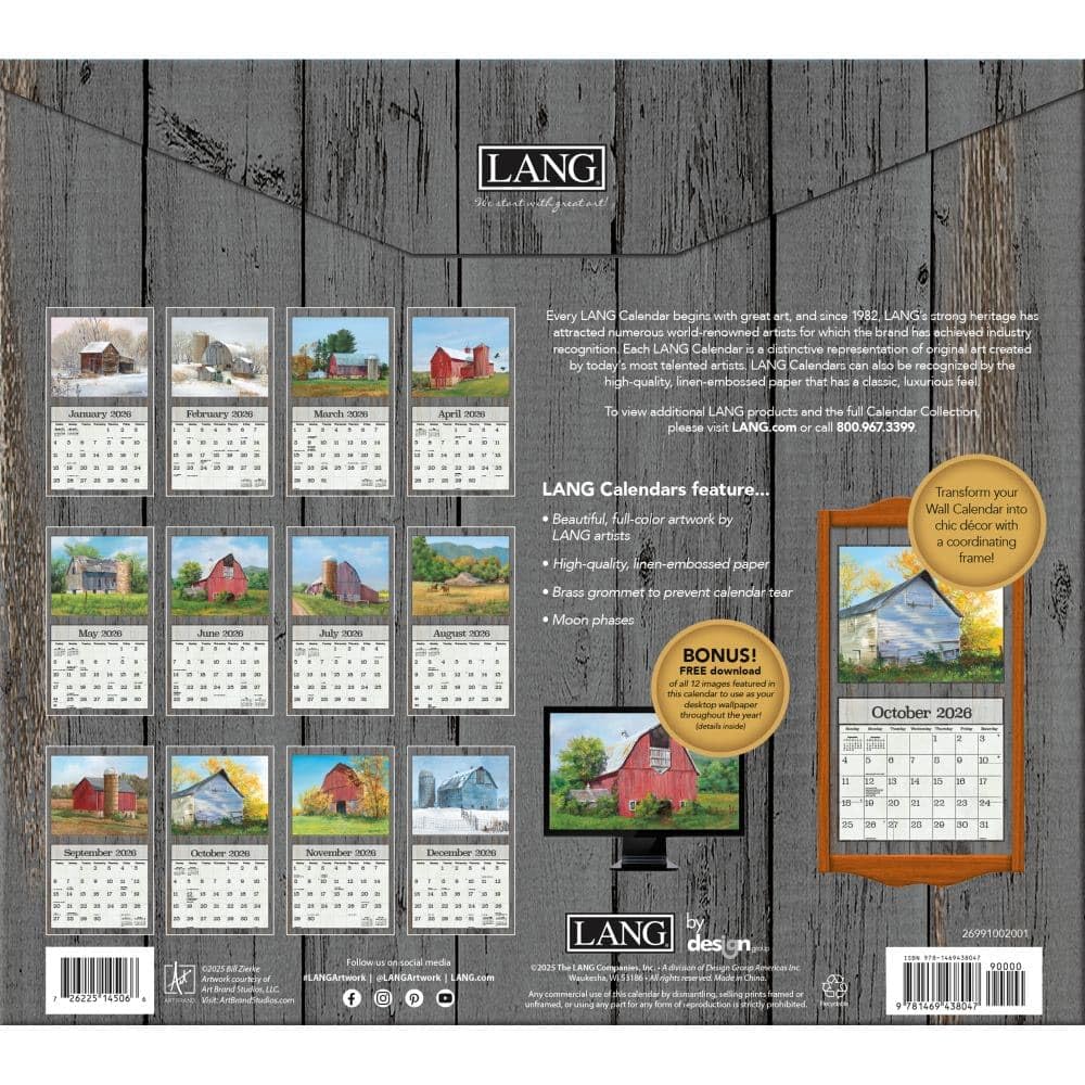 Lang, On the Farm Wandkalender 2026 von Bill Zierke, 34 x 30 cm, 12-Monatskalender mit gehefteter Bindung