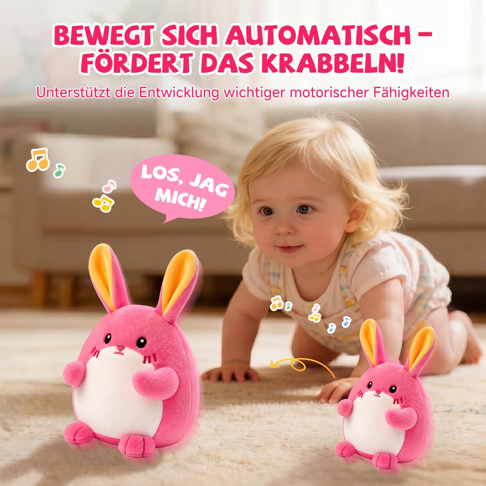 SAIMAND Baby Spielzeug 6-12 Monate, Hase Kuscheltier, Musikalische Spielzeug ab 1 2 Jahr, Tummy Time Toys Sensorik Babyspielzeug ab 6 7 8 9 10 12 Monate, Neugeborenes Geschenk Mädchen Junge (Rosa)