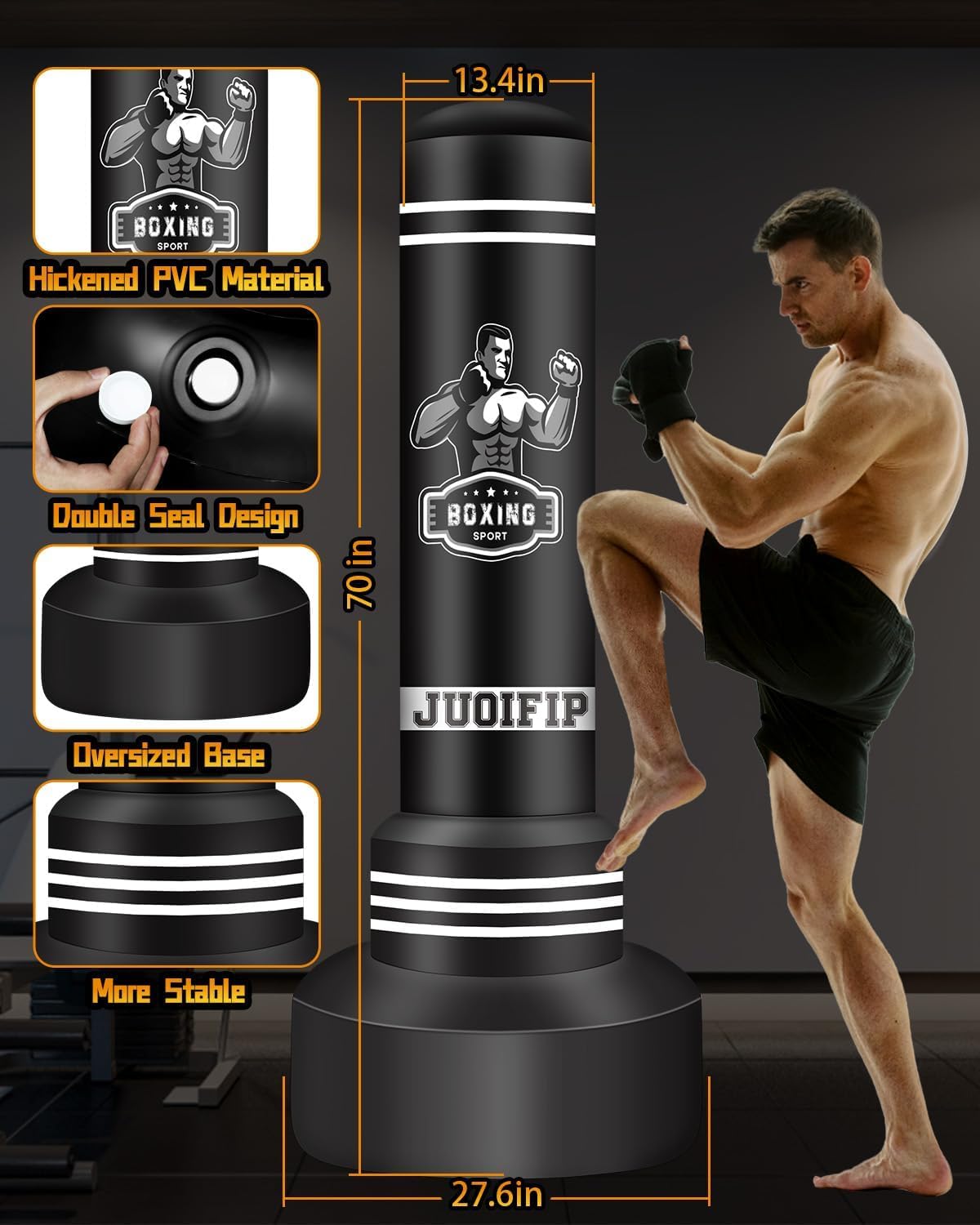 NZQXQJXZ Sacco da boxe da terra - sacco da boxe adulti autoportante da 180 cm - sacco boxe gonfiabile con sacchetto di sabbia per allenamento MMA Muay Thai