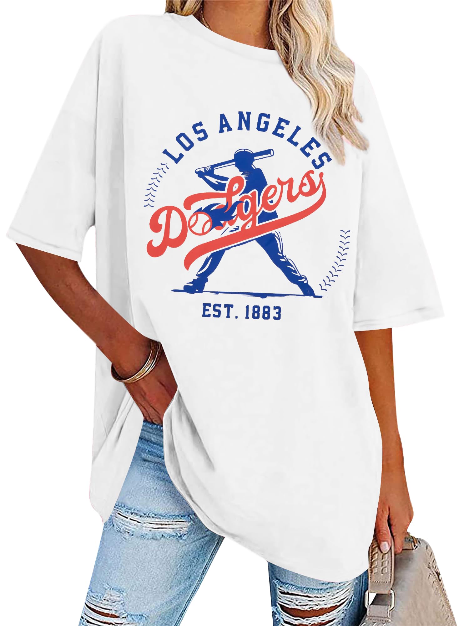 Photo 1 of ***STOCK IMAGE FOR REFERENCE***
Baseball Shirt Women Oversized Game Day Shirts Dadgers Baseball Fan Shirt Sport Team Fans Short Sleeve Tee White