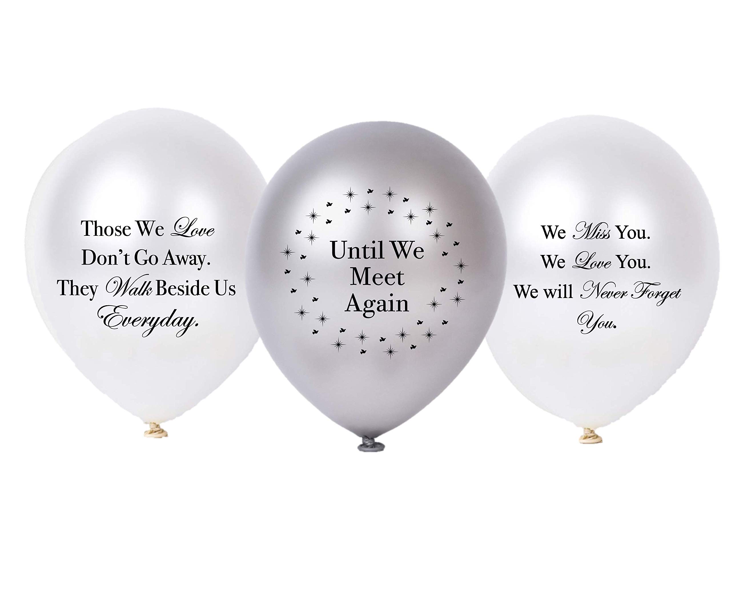 30 PC Biodegradable Remembrance Balloons: White & Silver Personalizable Funeral Balloons for Balloon Releases & Sympathy Gifts | Created/Sold by AMERIBA, a USA company (Variety Pack, Black Writing)