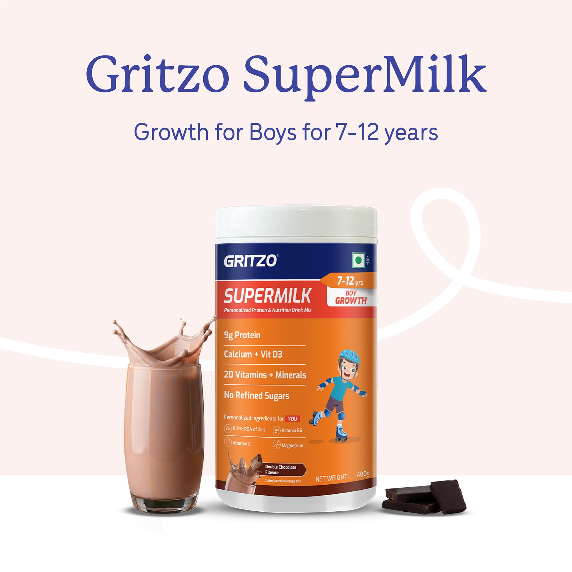 Gritzo SuperMilk Growth (7-12y Boy), Double Chocolate, 400g — Amazon image 4