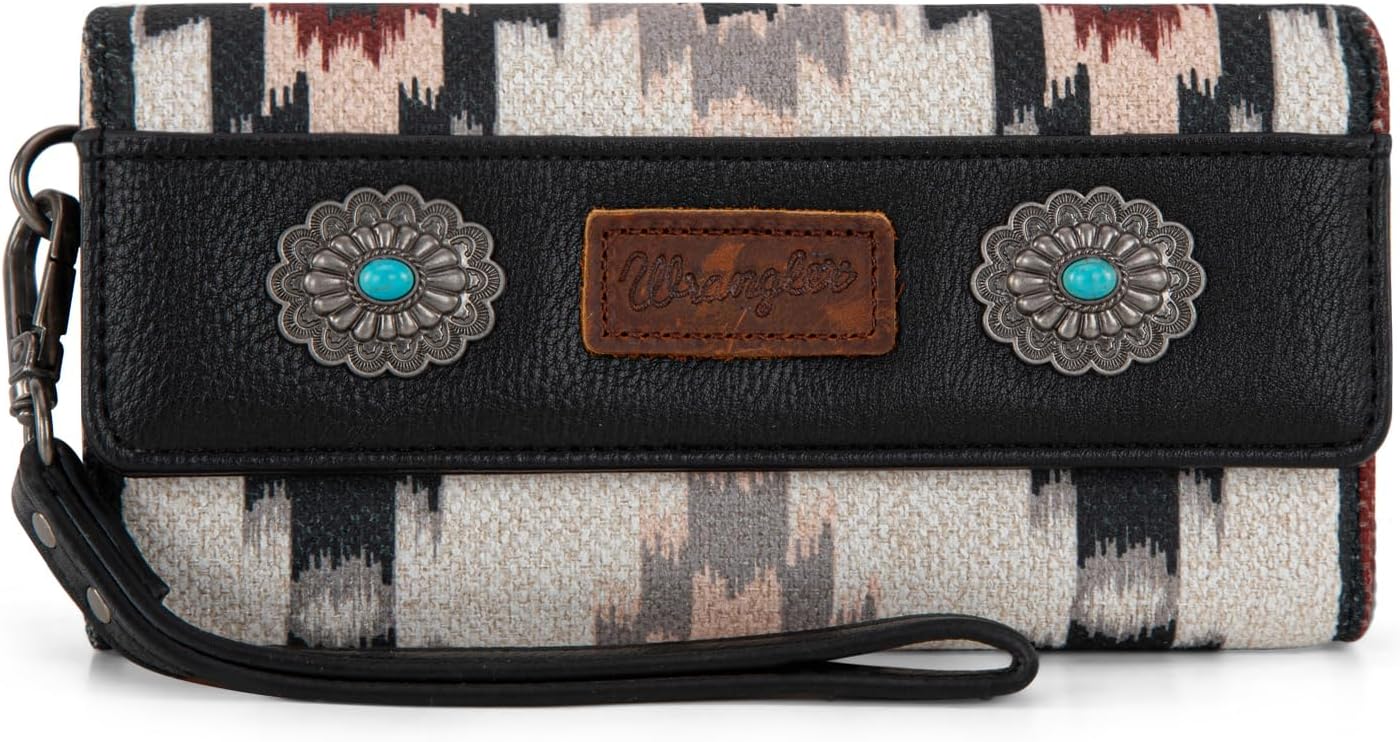 Wrangler Western Wallet for Women Aztec Turquoise Clutch Puese Trifold Wristlet Wallets