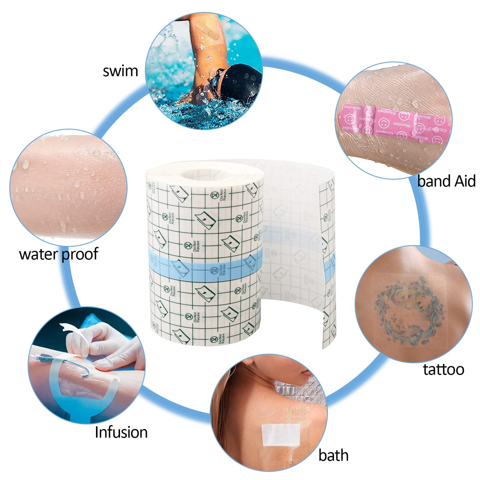 Qunkun Benda Trasparente Impermeabile, 15cm*10m Adesivi per riparazioni tatuaggi, Trasparente Ferita Adesivo Fixer, Bendaggio Antiallergico, Cerotti Elastici di Fissaggio (15CM)