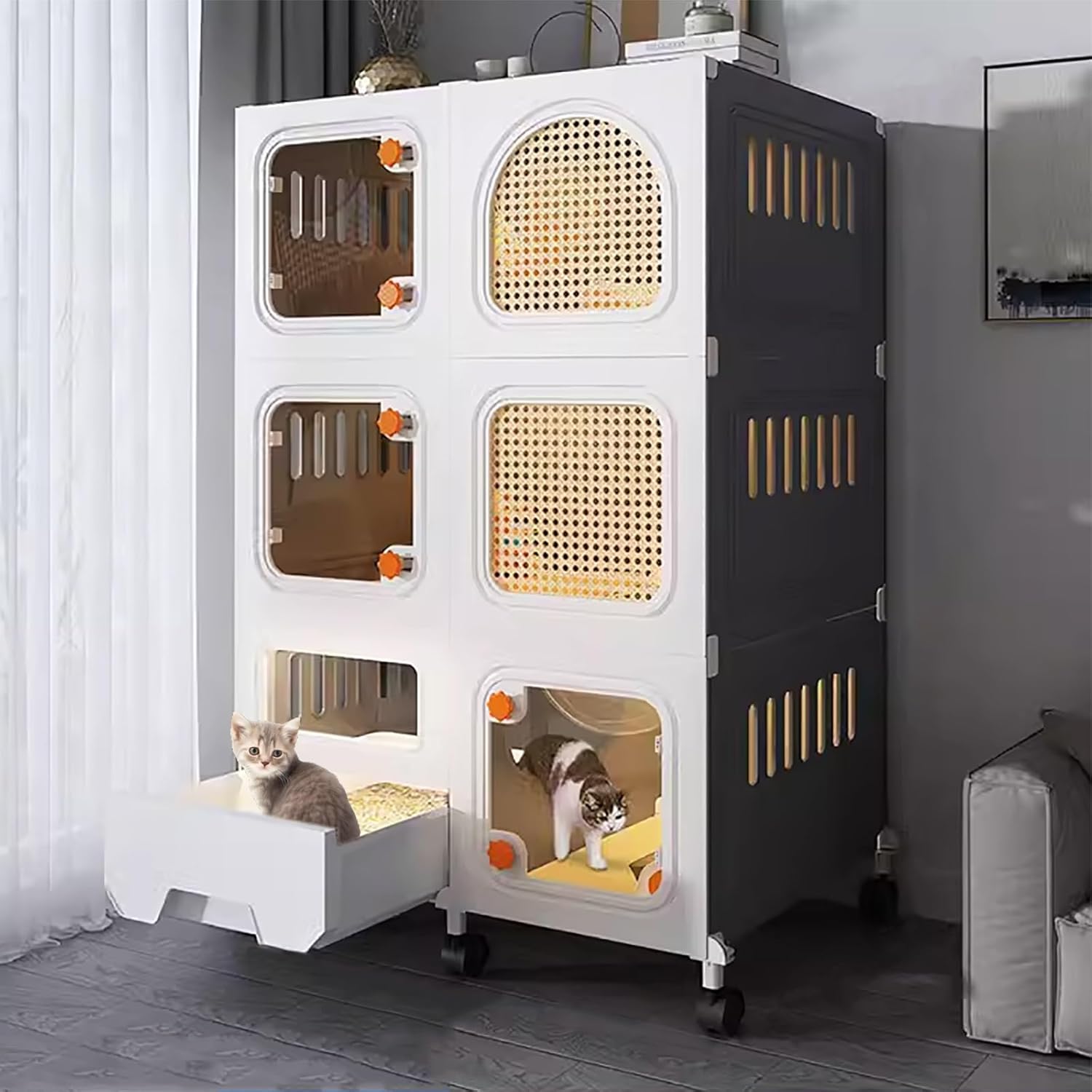 Large Transparent Indoor Cat Cage with Litter Box | Spacious Multi-Layer Design for Small Pets | Ideal Indoor Cat House & Pet Habitat Solution