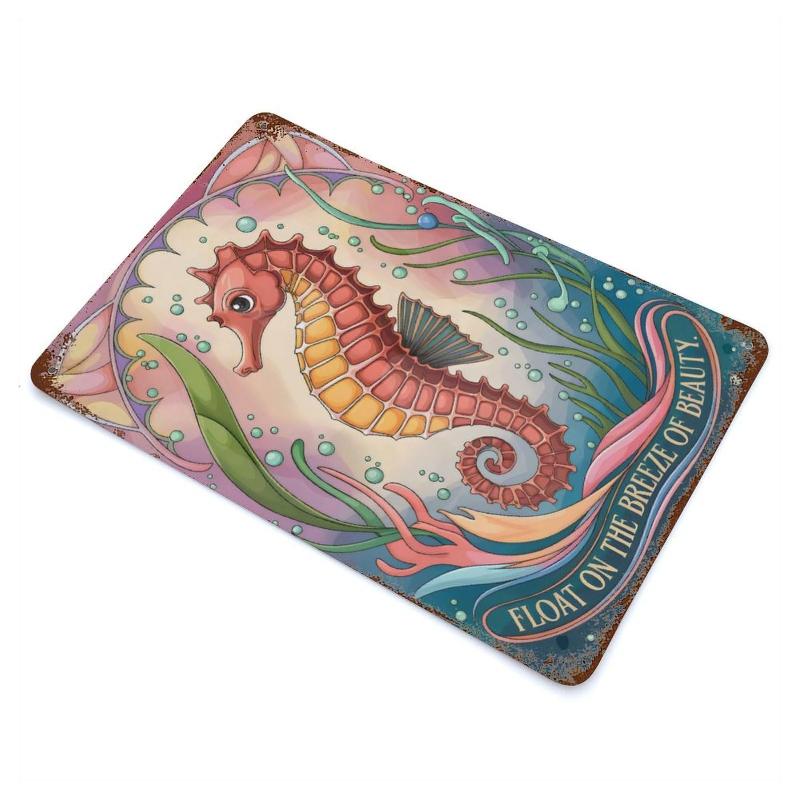 Garage Style Seahorse Art Deco Rustic Tin Plaque 11.8"x7.9", Industrial Home Decor for Bar And Workshop
