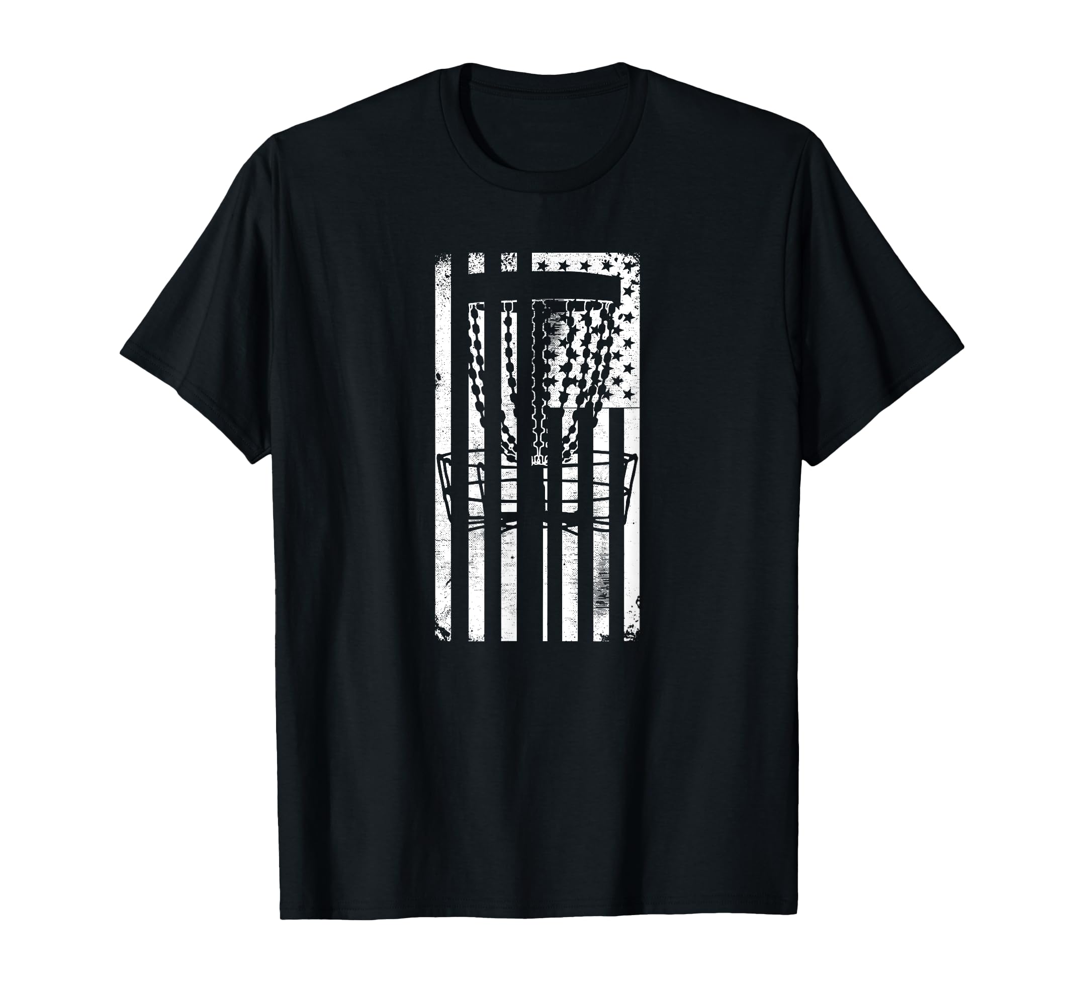 Patriotic Disc Golf American Flag Distressed T-Shirt, Black