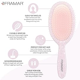 FRAMAR Iridescent Wet Hair Brush Detangler - Detangle Brush For Curly Hair, Hair Detangler Brush For Kids, Holographic Girls Hair Brush, Pink Hairbrush For Women - Removes Knots Without Pulling