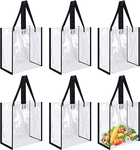 WYKOO Paquete de 6 bolsas transparentes de plástico PVC de 12 x 12 x 6 pulgadas con asas, bolsas transparentes aprobadas para estadios a granel, WYKOO Paquete de 6 bolsas transparentes de plástico PVC de 12 x 12 x 6 pulgadas con asas, bolsas transparentes aprobadas para estadios a granel,