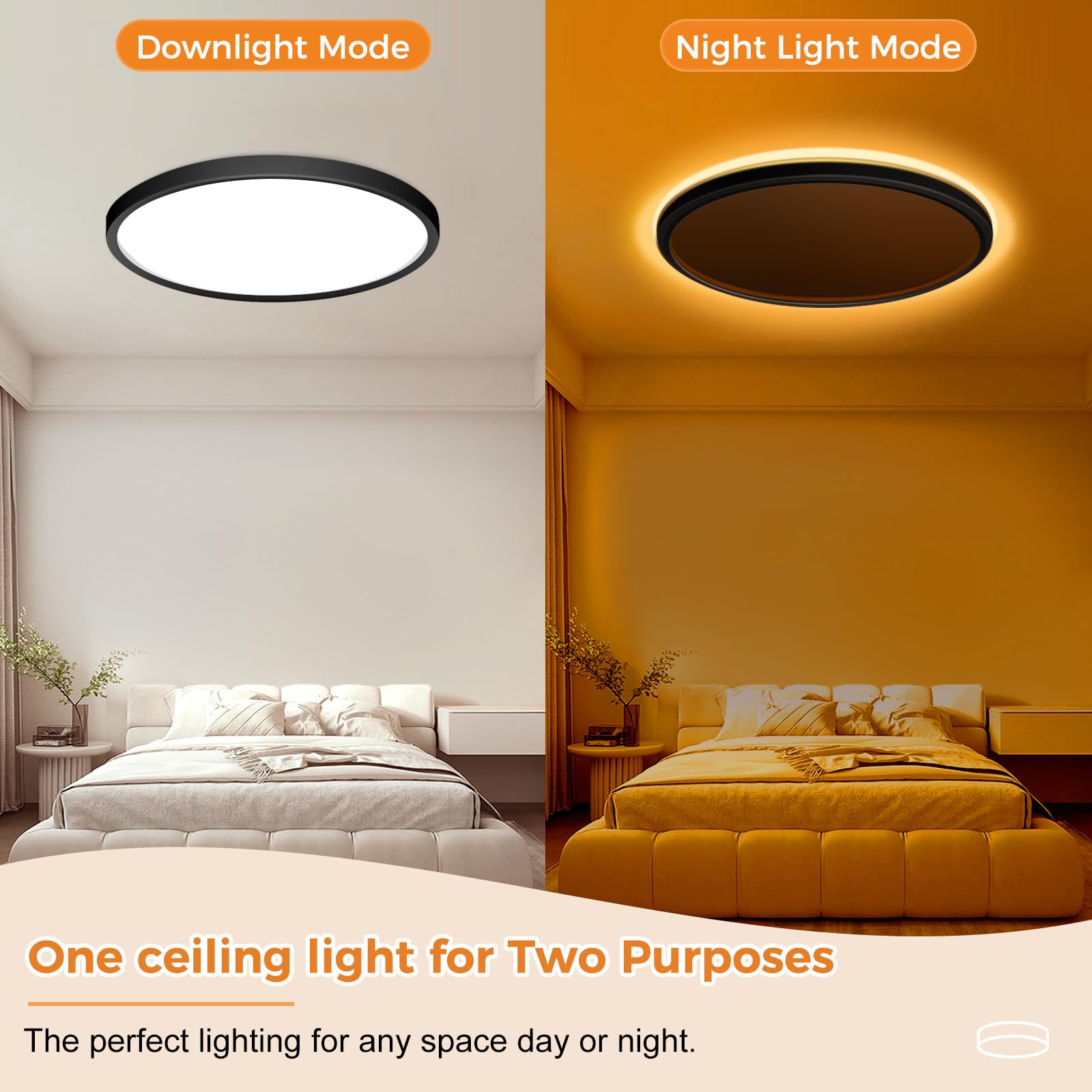 slochi 30CM Plafoniera LED Soffitto Dimmerabile, 24W 2800LM Lampada led soffitto con Telecomando, Luce Notturna 1800k, 3000-6500K che cambia colore Per Soggiorno Camerette letto Cucina Bagno, Nero