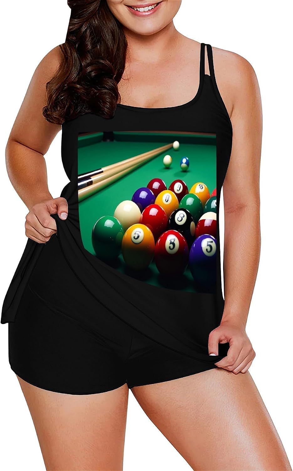 Billiards Tankini Swimsuits for Women Tummy Control Two Piece Bathing Suits Swim Tops with Boy Shorts
