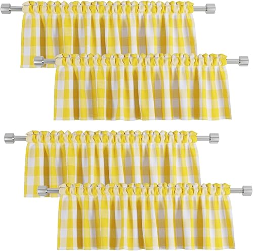 4 cenefas de cuadros de búfalo para ventanas de sala de estar, 18 pulgadas de largo, diseño clásico a cuadros a cuadros para dormitorio, baño,