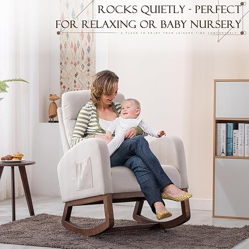 Miniatura 3 de Mecedora tapizada para guardería, mecedora Accent Glider con bolsillo lateral, cómoda silla con respaldo alto y cojín de doble capa, planeador