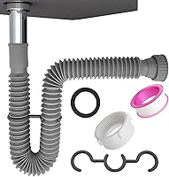 TGEOND Flexible Expandable P-Trap Sink Drain Pipe - Adjustable 1-1/4" to 1-1/2" Adapter, Universal Kitchen Bathroom Drain Extension with Rubber Tips