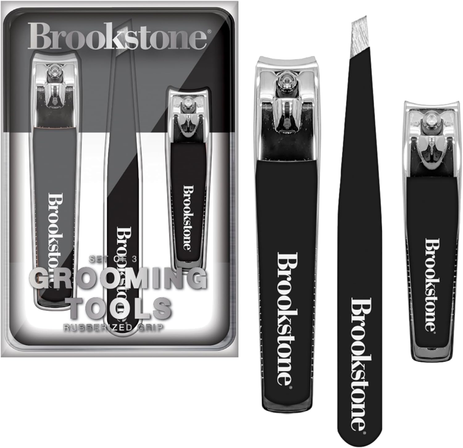 Brookstone Nail Clippers Set - Premium Stainless Steel Nail Clipper and Nail Cutter with Rubberized Non-Slip Grip, Includes Case and Tweezer, Two Nail Clippers for Precision Grooming