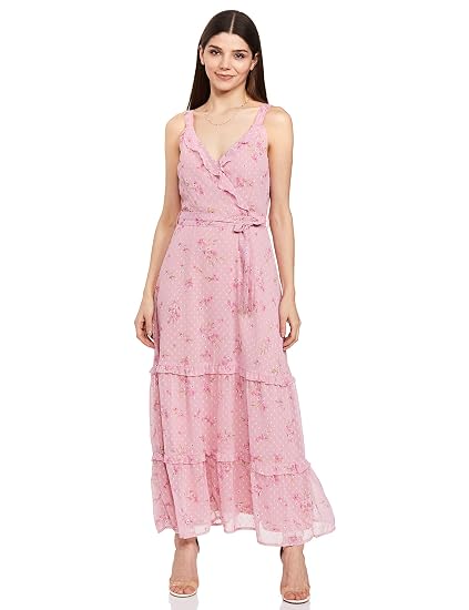 Buy FabAlley Women's Georgette Cut-Out Maxi Dress (DRS03285_Pink_Small) at  Amazon.in