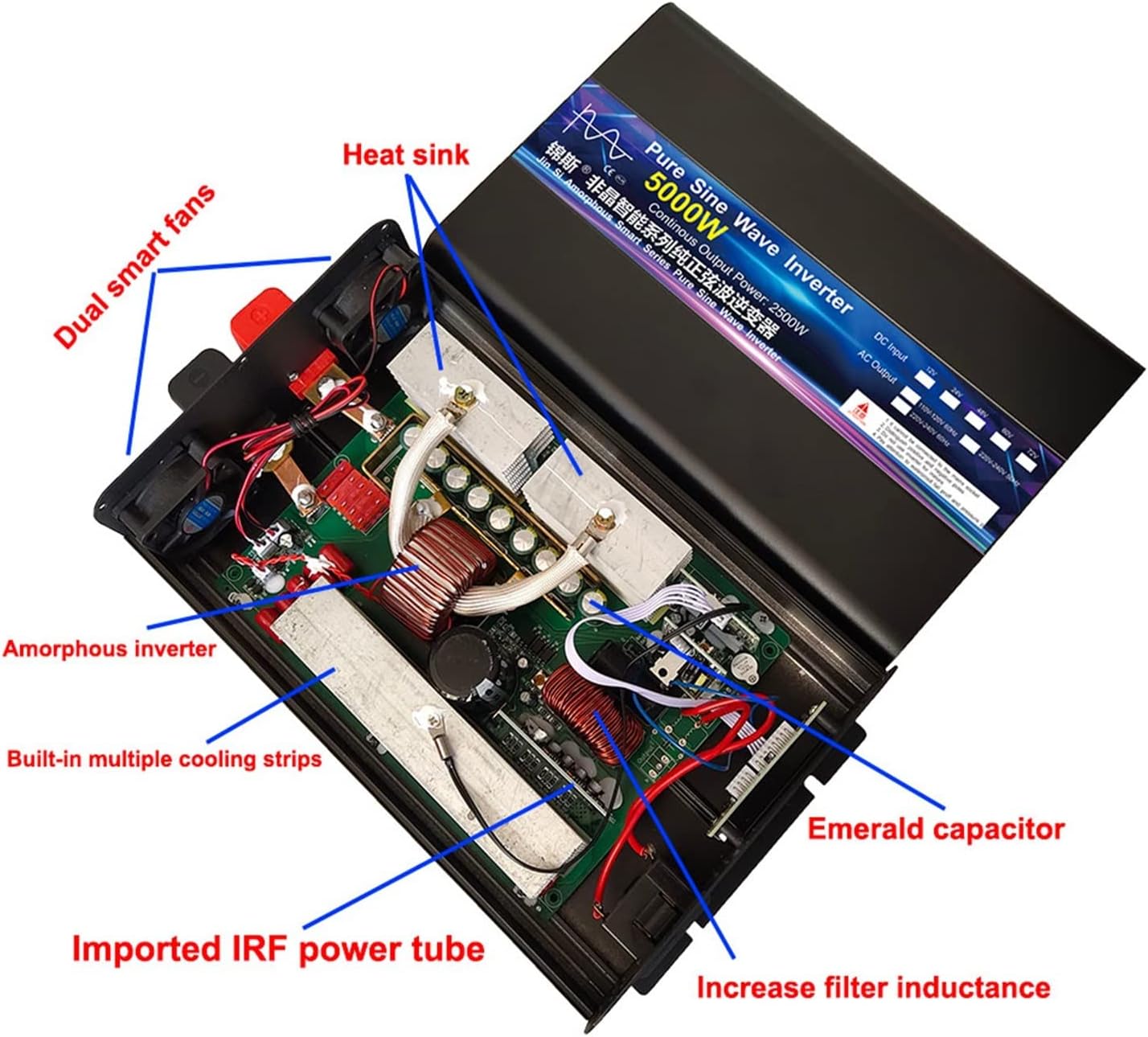 純粋な正弦波パワーインバーター 4000W 5000W DC 12V 24V 48V