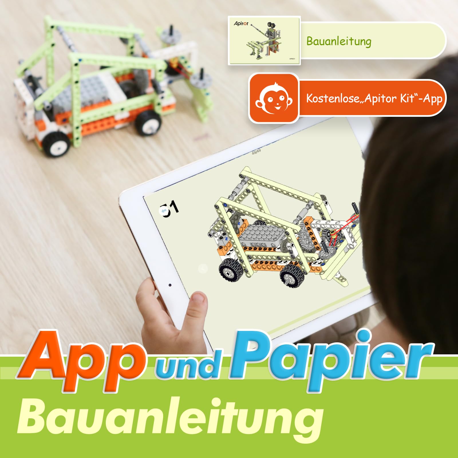 Apitor Robot E: Mint-Baukasten für Kinder ab 8 Jahren,14-in-1 DIY-Roboter, Mechanik Faszinierend Erklärt, Lernspielzeug für physikalisches Wissen für Jungen Mädchen (218 Teile)