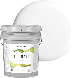 Ultimate White Paint & Primer in One, Satin White, 5 Gallon – Interior & Exterior, One-Coat Coverage, Excellent Hide, Low Odor, Low VOC, Washable Paint for Walls, Ceilings & Trim