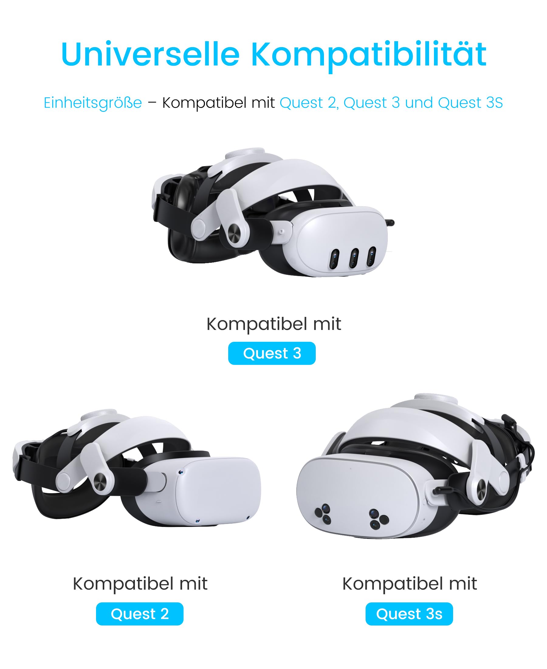 BEBONCOOL Headstrap für Meta Quest 3/3S/2 mit 10000mAh Hot-Swap-Akku, Komfortabler Elite-Strap-Ersatz für 3–5H verlängerte Spielzeit, Reduziert Gesichtsdruck&verbessert Komfort, VR-Zubehör für Oculus