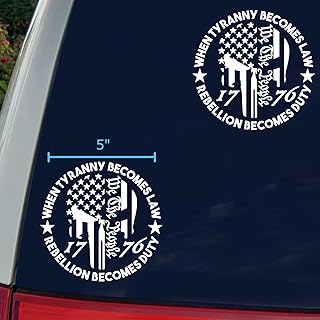 Die-Cut Vinyl Decal | 2 Pack | We The People 1776 American Flag Skull | When Tyranny Becomes Law, Rebellion Becomes Duty Decal (White, Small ~5")