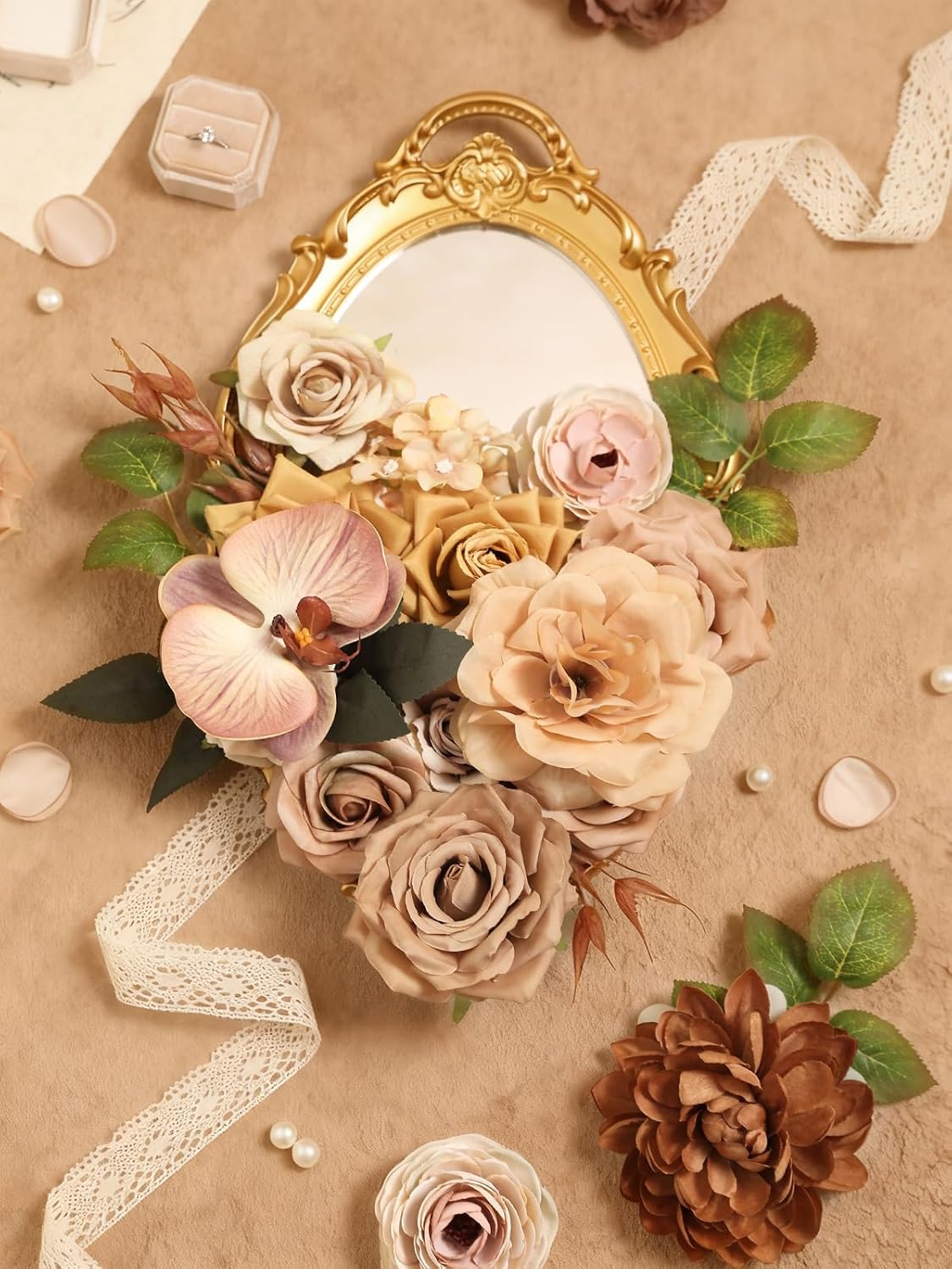 Coffee Artificial Flowers Combo Brown Silk Flowers Fake Roses Dahlia with Stems for DIY Wedding Bridal Bouquets,Table Centerpieces,Cake Floral Arrangement,Baby Shower,Birthday Home Decor - Image 7