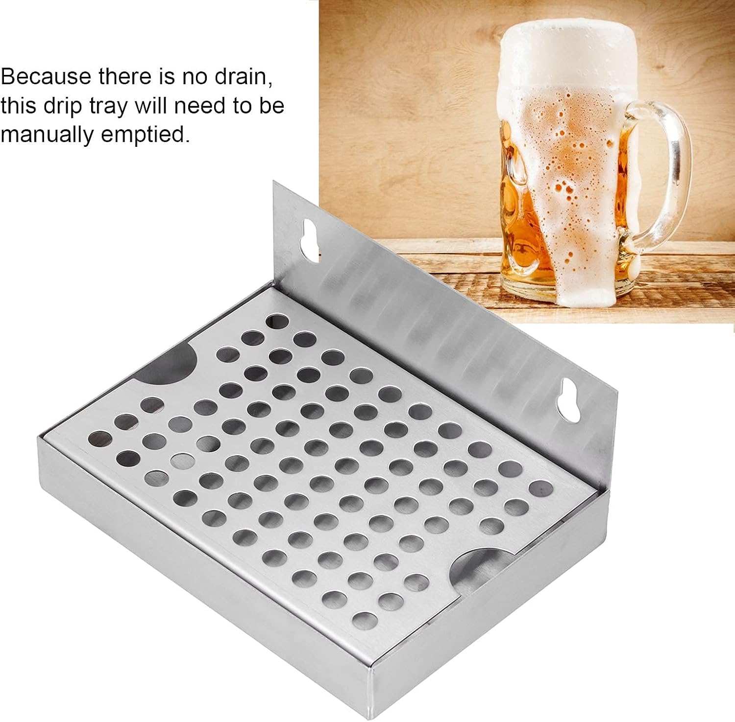 Beer Drip Tray, Wall Mounted Drip Tray Stainless Steel Drink Drop Holder with Removable Grill for Homebrew Kegging Draft Beer