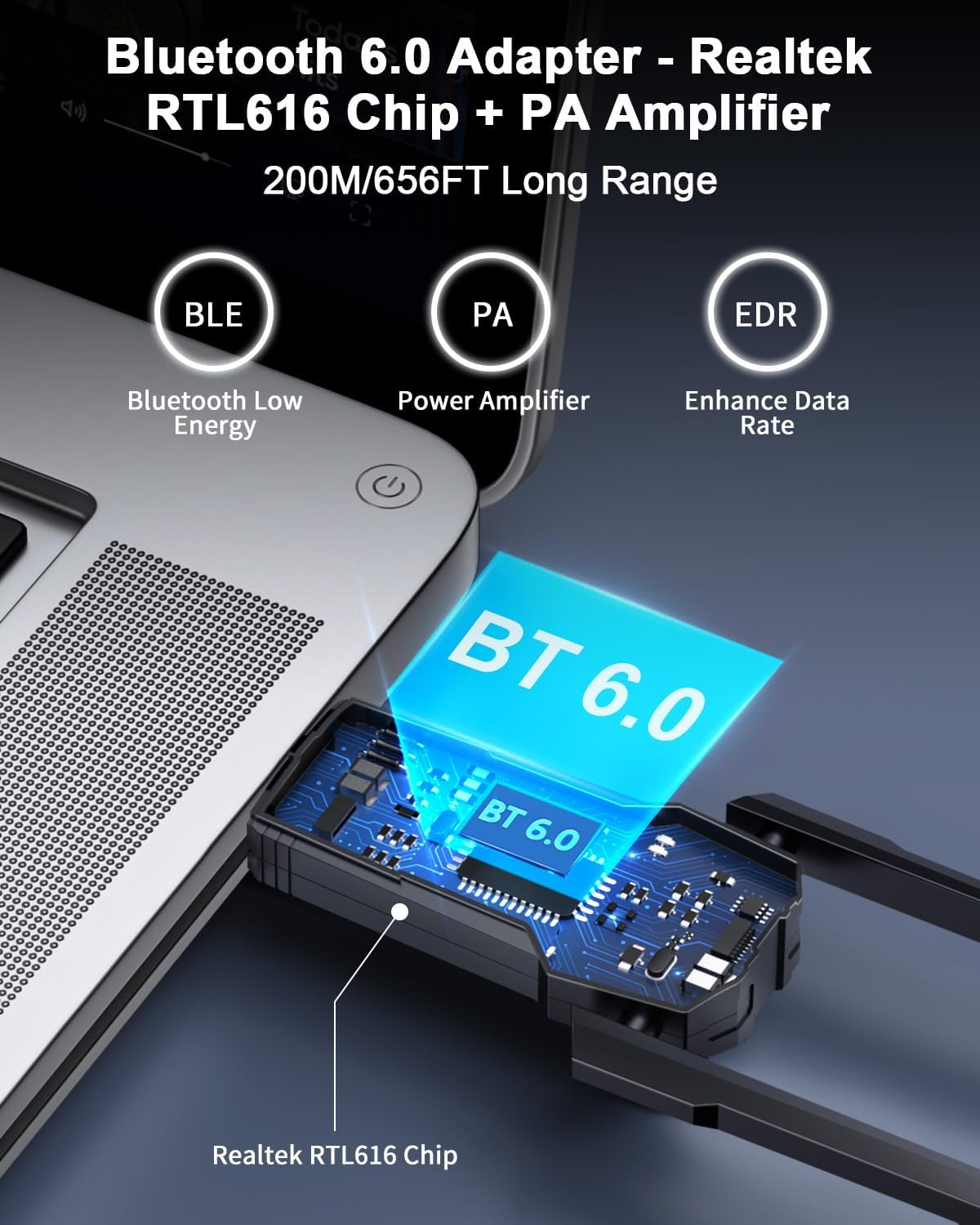 ZEXMTE 5.4 USB Bluetooth Adapter for PC, Plug & Play Bluetooth Transmitter & Reciver, EDR & BLE, High Gain Antenna, 590FT / 180M Long Range for PC Windows 11/10/8