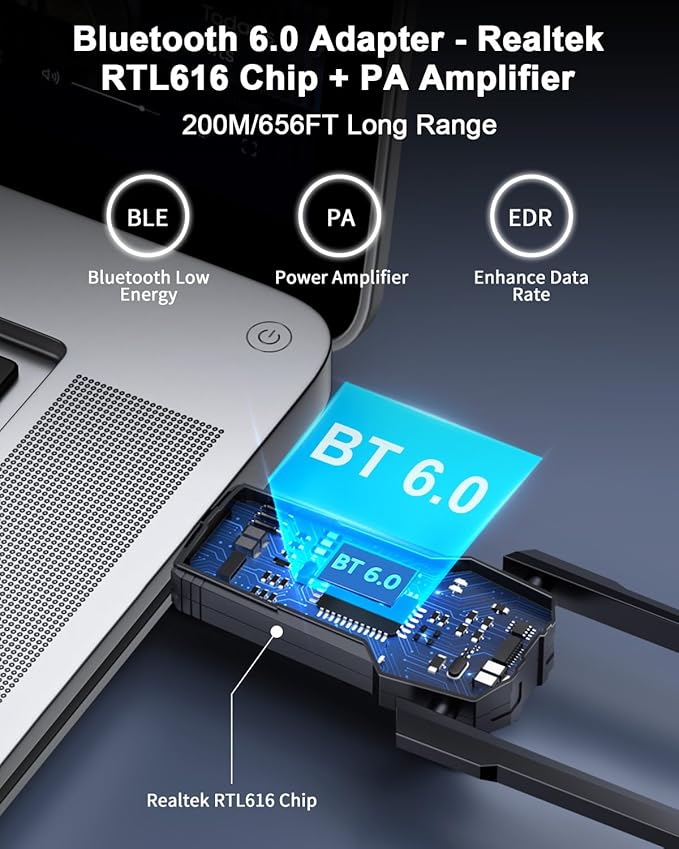 Adaptador Bluetooth 6.0 USB ZEXMTE, Negro, Plug & Play, Largo Alcance miniatura 2
