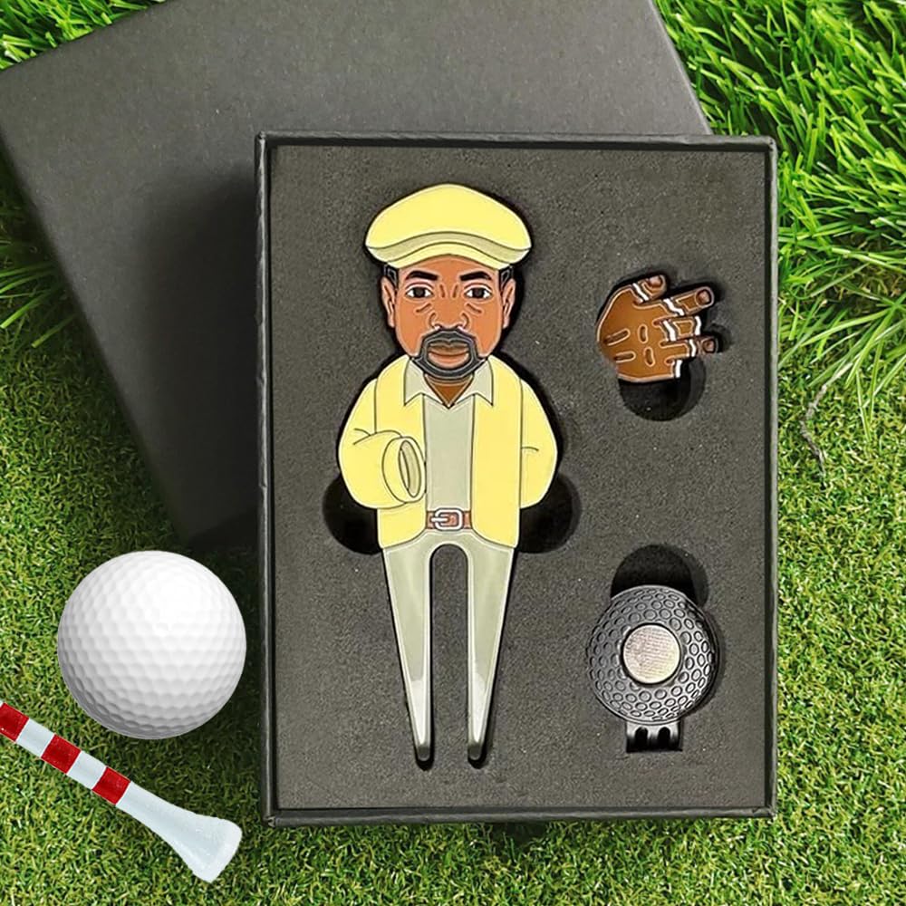 Golf Divot Tool W/Magnetic Ball Marker, Creative Golf Divot Repair Tool with Hat Clip and Ball Marker, Golf Accessories for Men, Golf Gifts for Men and Women, Fun Gifts for Fans (A)